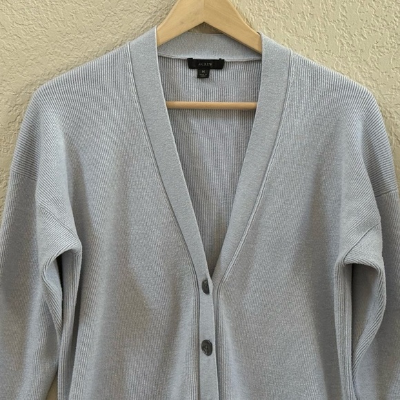 J. Crew Cardigan Ribbed Long Button Long Sleeves Casual Classic Preppy Gray Med - Picture 5 of 13